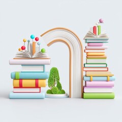 Colorful Books and Open Pages Creating a Whimsical Landscape