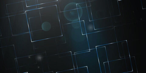 Yellow neon rectangles background. Dark background with shinning light.