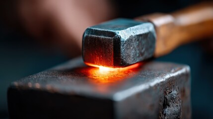 A skilled artisan forges redhot metal on an anvil, capturing the ageold craft of blacksmithing in a mesmerizing display.