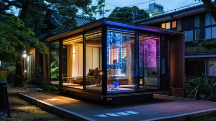 Colorful urban buildings at night