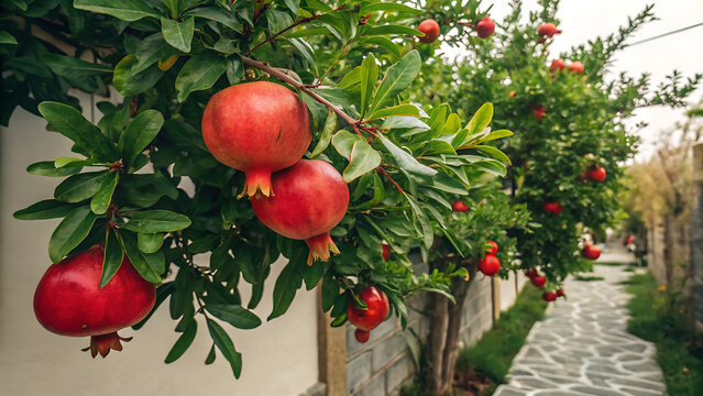  red pomegrate plant on tha beautiful background