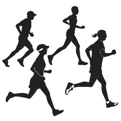 Silhouette Illustration Of Diverse Runners In Motion Fitness And Healthy Lifestyle Concept