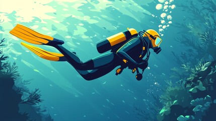 Pixel Art Scuba Diver Exploring Vibrant Coral Reef