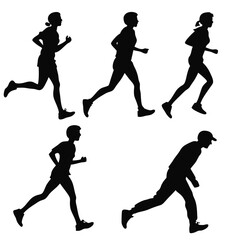 Silhouetted People Running Marathon Athletes Jogging Outdoors Active Lifestyle Concept