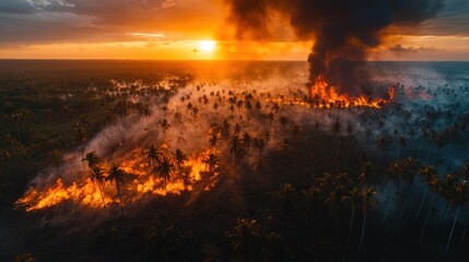 Inferno Sunset: Aerial View of a Devastating Forest Fire