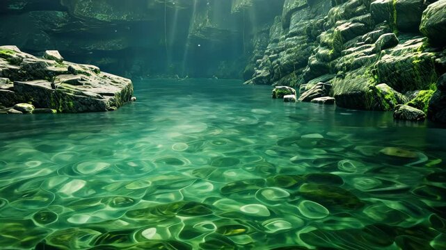 Emerald green water exudes peace and soothing texture, Ai Generated.