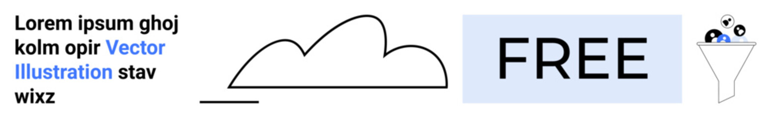 Cloud line art, bold FREE text, and funnel symbolizing data, marketing, analytics, and technology. Ideal for applications, marketing, cloud computing design analytics simplicity simple landing
