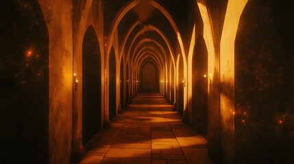 Obraz premium Ancient corridor lit by candlelight