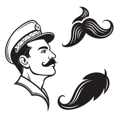 Graphic Illustration Of A Man With Mustache Wearing Vintage Hat And Mustache Variations