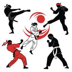Martial Arts Vector Set With Karate Figures In Fighting Stances And Poses