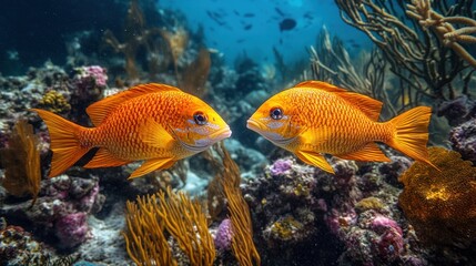 Fototapeta premium Orange Fish Pair in Coral Reef