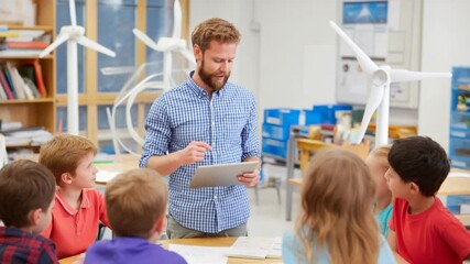 Enthusiastic Teacher Engages Young Students in a Science Lesson Generative AI - Powered by Adobe