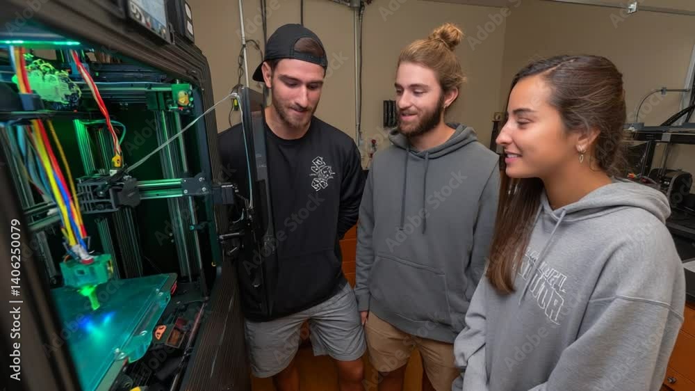 Poster engineering students collaborate on prototype printing project generative ai