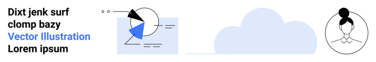 Pie chart with an arrow, cloud graphic, and female profile icon represent data, connectivity, identity. Ideal for data analysis, cloud services, tech identity, infographics apps UXUI simple