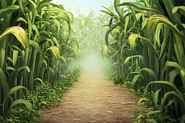 Obraz premium Lush green sugarcane plants growing in a field under sunlight