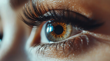 Close-up of a beautiful brown eye with long eyelashes