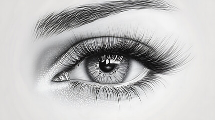 Intricate Pencil Drawing of a Woman's Eye with Long Eyelashes