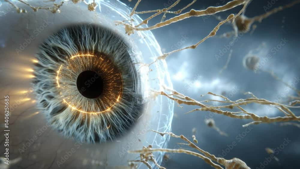 Poster exploring the intricate details of the human eye and brain generative ai