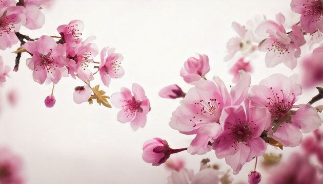  A beautiful image of sping pink flowers flying in the air on the pastel . Levitation concept