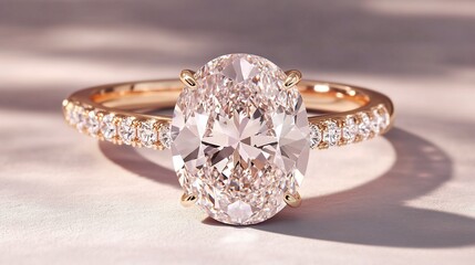 Elegant Oval Diamond Engagement Ring with Rose Gold Band and Pave Setting