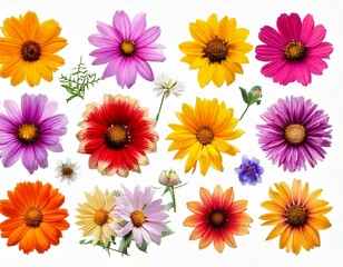 Beautiful summer garden flowers collection. Cosmos, echinacea, coreopsis, zinnia, aster, dai 