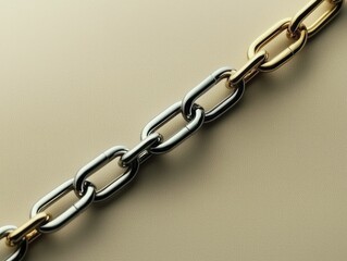 Obraz premium A sleek metallic chain with a single golden link contrasting with the silver ones symbolizing strength and unity