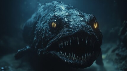 Dark Underwater Fish with Glowing Eyes
