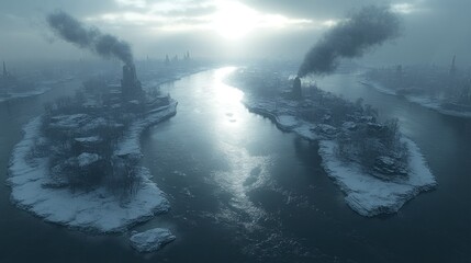 Fototapeta premium Winter's Embrace: A Frozen Cityscape