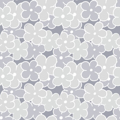 monochrome gradient hand drawn flowers seamless pattern with