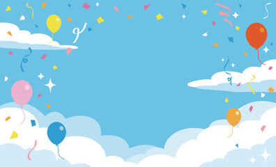 風船と紙吹雪の飛ぶ爽やかな青空の背景ベクターイラスト素材