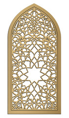 A flat design of an Islamic window ornament with geometric patterns and traditional decorative elements