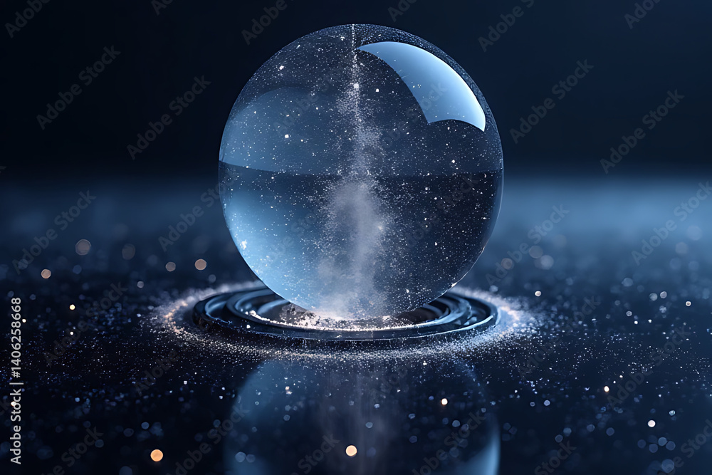 Poster captivating sphere floating above sparkling surface in a dark environment abstract art concept