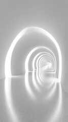 Fototapeta premium Bright white arches form a futuristic tunnel with bright light radiating from each archway