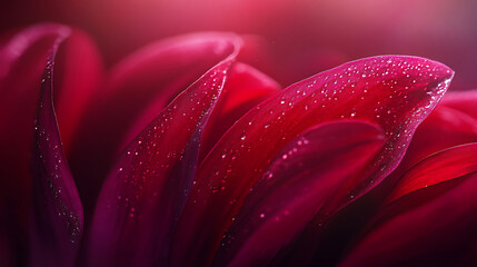 Close-up of a vibrant red flower with delicate dewdrops on its petals
