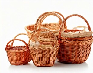 Obraz premium Eco package concept. Empty wicker basket collection isolated on white background. Environmen.