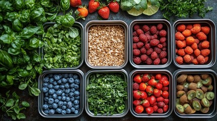 Healthy Food Prep: Berries, Greens, and Grains in Containers