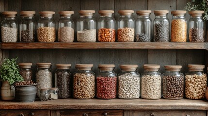 Rustic Pantry: A Collection of Grains and Legumes in Glass Jars
