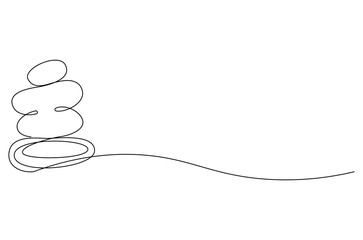 Continuous one line drawing of Stack of pebble stone. Single line drawing illustration of Spa stone stack. Spa banner and business card concept vector art. Doodle line illustration.