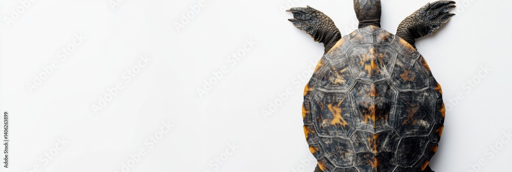 Aufkleber view from above of a patterned turtle on a minimalist white surface showcasing natural beauty and in