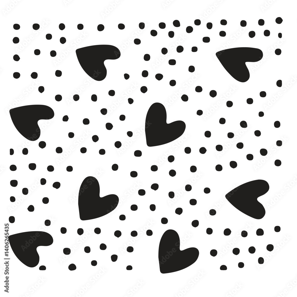 Poster seamless pattern with colorful hearts.white background with hearts and dots, seamless pattern, vecto