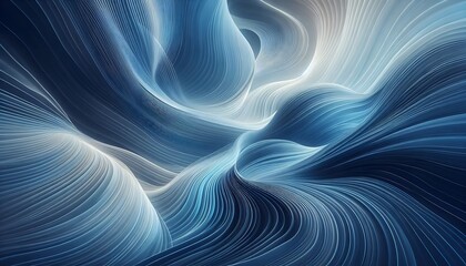 Blue abstract digital artwork with smooth wavy patterns and atmospheric gradient in a tranquil visual style