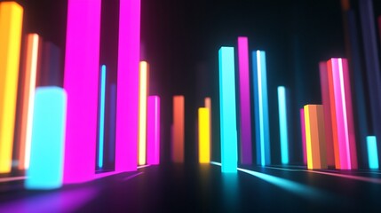 Obraz premium Vibrant Neon Cityscape: A Digital Art Exploration of Light and Color