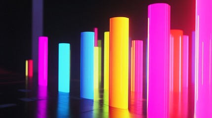 Obraz premium Neon Glowing Columns Abstract 3D Render Colorful Bright Vivid