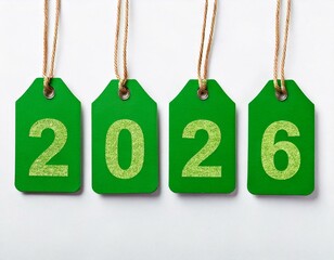 Green tags lettering 2026 white background