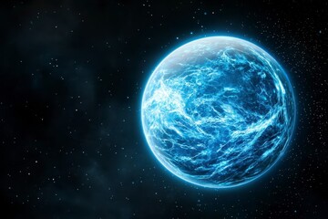 Fototapeta premium Glowing Blue Digital Planet Earth in Dark Space