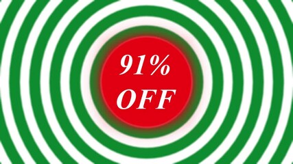 motion graphic animated 91% discount animation on white radio waves green Background. abstract letter 91% OFF, suitable for business promotion concept with radio wave background.
