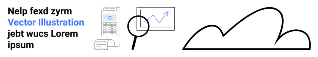 Magnifying glass over data graph, simple calculator, text, and abstract cloud symbol. Ideal for data analysis, finance, analytics, cloud technology, research education simple landing page