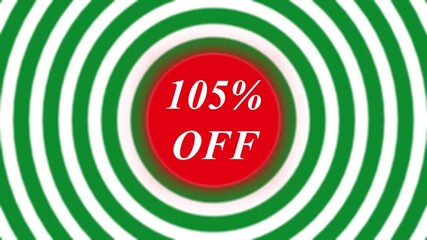 motion graphic animated 105% discount animation on white radio waves green Background. abstract letter 105% OFF, suitable for business promotion concept with radio wave background.