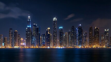 Naklejka premium Dubai Marina Skyline at Night: A Stunning Panorama of Modern Architecture