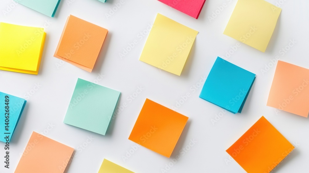 Aufkleber colorful sticky notes and paper tabs organized on a white desk background showcasing creativity and 